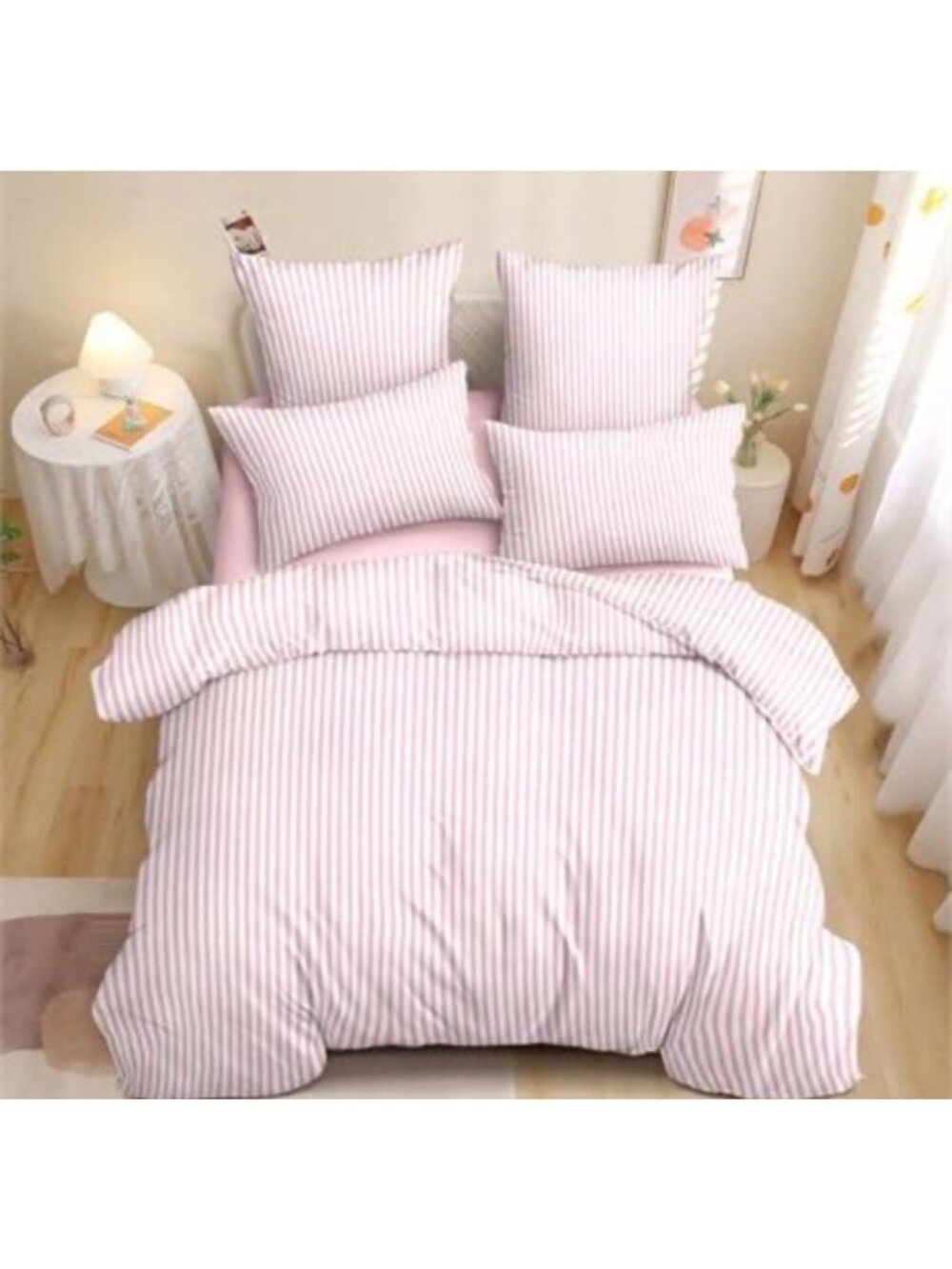Nayoroom Pink Striped Duvet Cover Queen Size 3-Piece Lightweight Bedding Set